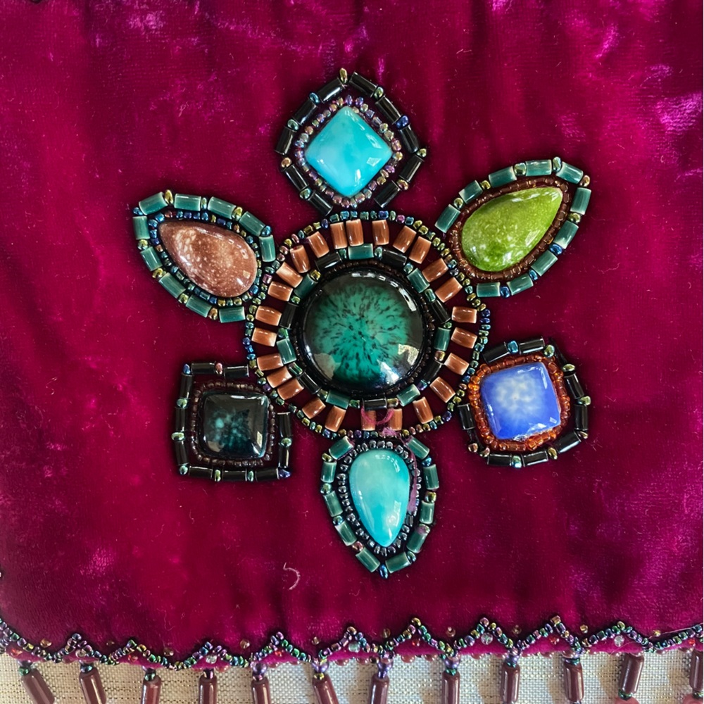 Gorgeous Magenta Velvet Beaded & Stone Purse - Picture 5 of 6